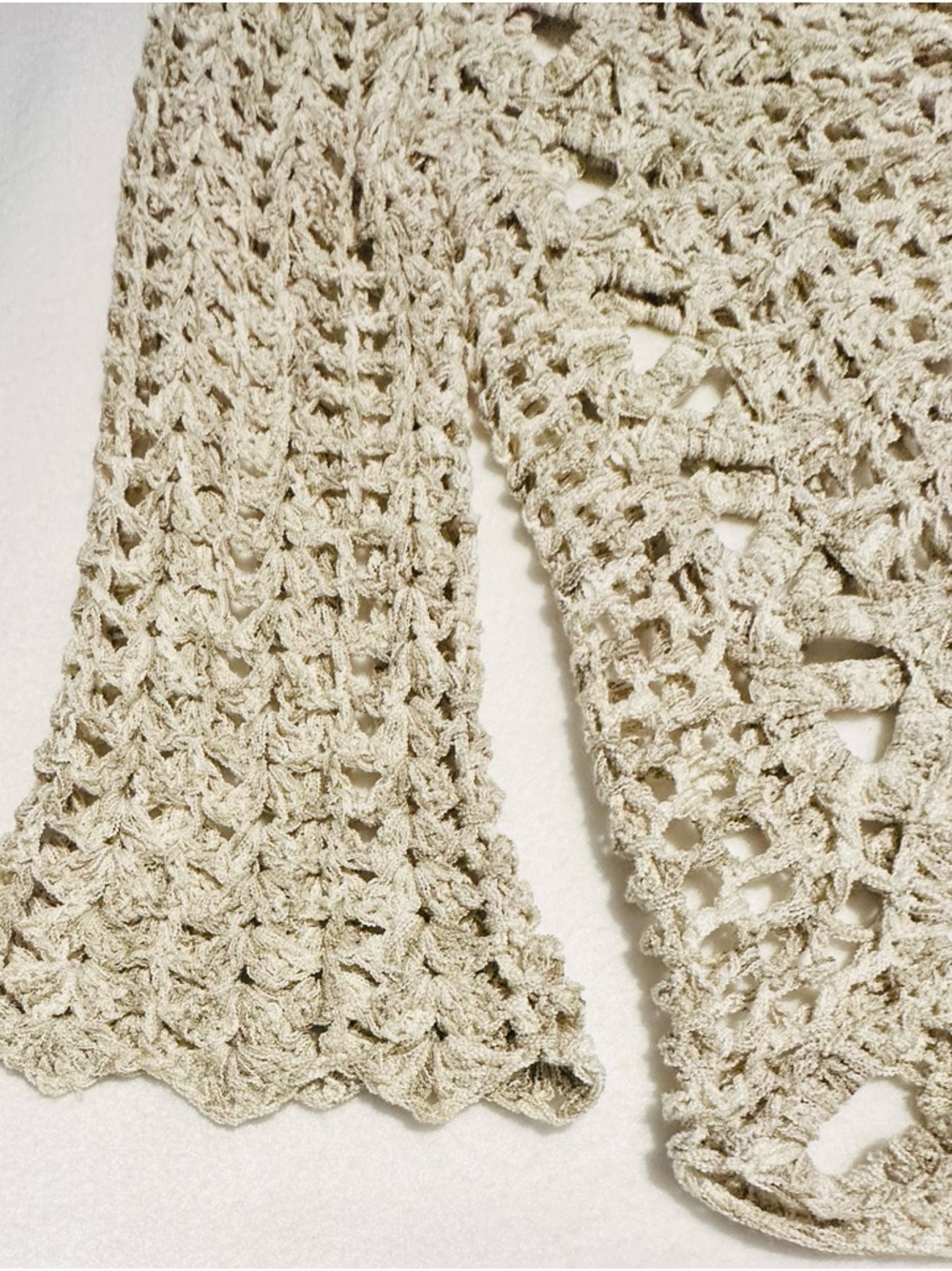 Boston Proper Y2K Boho Beige Open-Weave Crochet Cottagecore Sweater, Size S - Picture 2 of 7